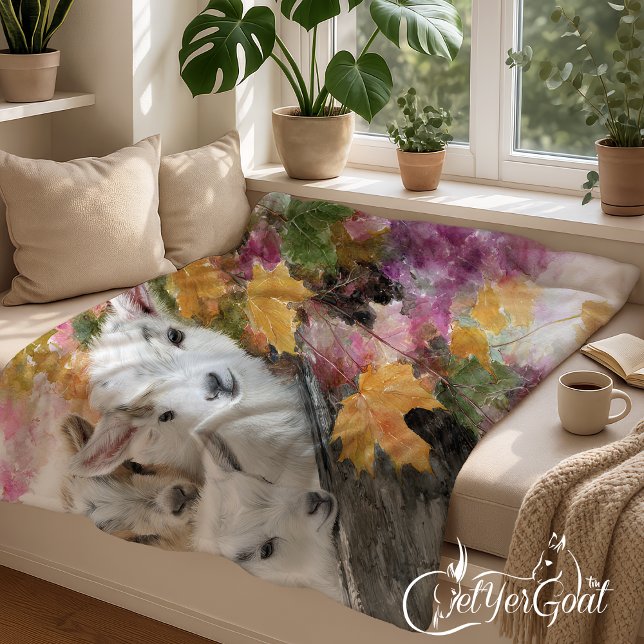 Baby Goats in Autumn Foliage 8 Fleece Blanket (Creator Uploaded)