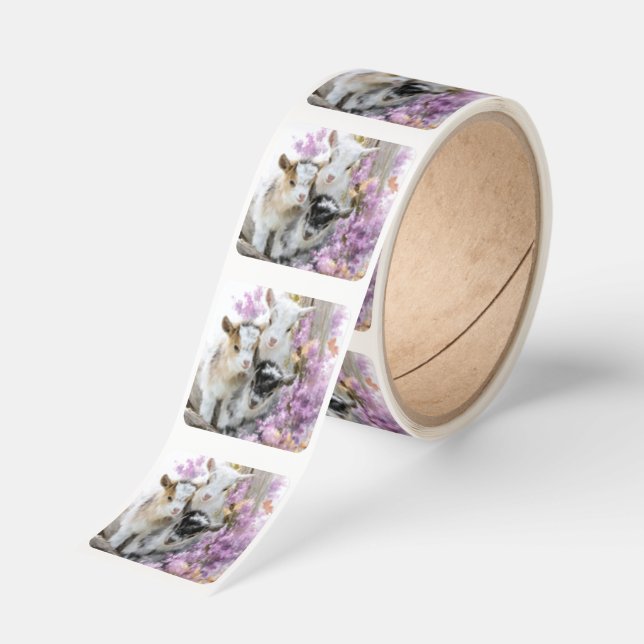 Baby Goats In the Flowers Square Sticker (Roll)