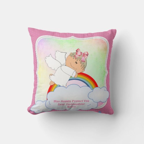 Baby Goddaughter Gift Baptism Communion Angel Pink Throw Pillow