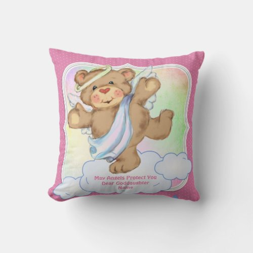 Baby Goddaughter Gift Baptism Communion Angel Pink Throw Pillow