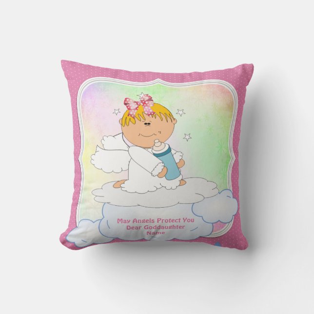 Baby Goddaughter Gift Baptism Communion Angel Pink Throw Pillow (Front)