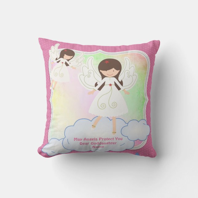 Baby Goddaughter Gift Baptism Communion Angel Pink Throw Pillow (Front)