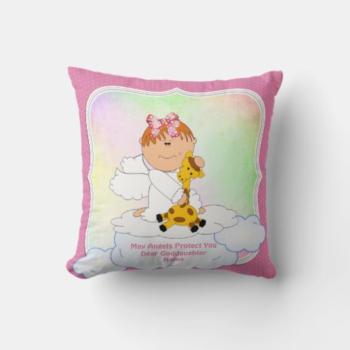 Baby Goddaughter Gift Baptism Communion Angel Pink Throw Pillow