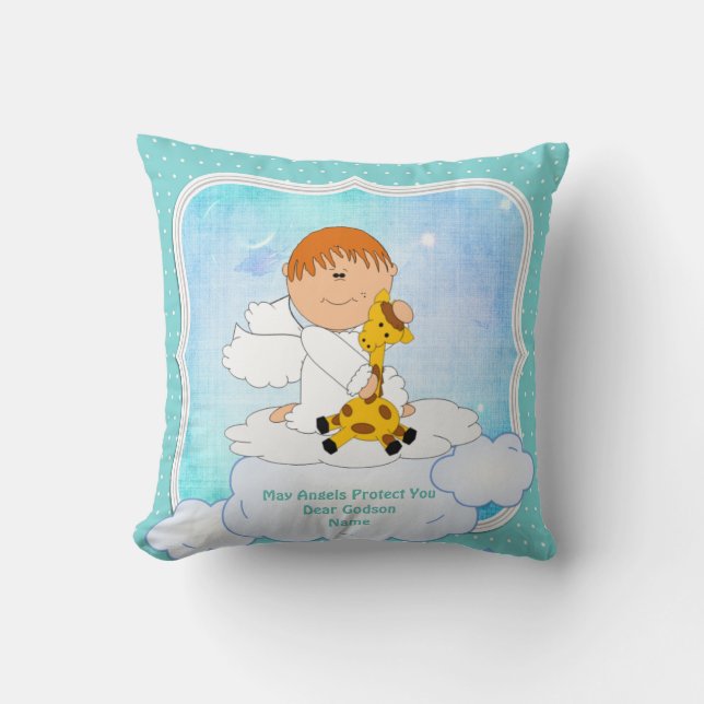 Baby Godson Gift Communion Baptism Cute Angel Throw Pillow (Front)