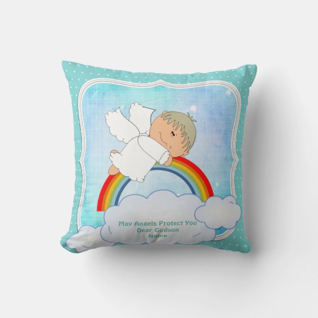 Baby Godson Gift Communion Baptism Cute Angel Throw Pillow (Front)