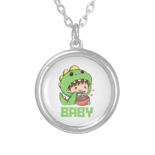 baby godzilla silver plated necklace