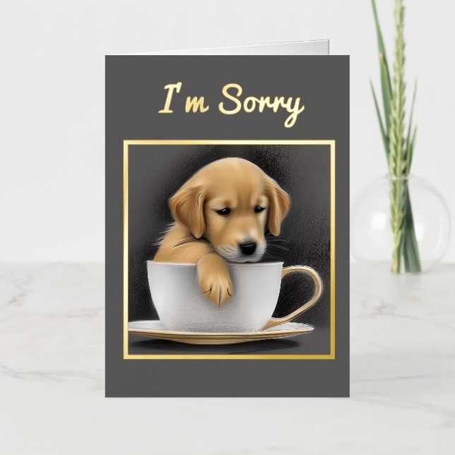 Baby Golden Retriever in a Tea Cup Graphic Foil Greeting Card (Front)