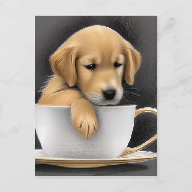 Baby Golden Retriever in a Tea Cup Graphic Postcard (Front)