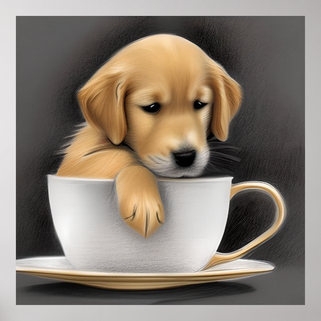 Baby Golden Retriever in a Tea Cup Graphic Poster (Front)