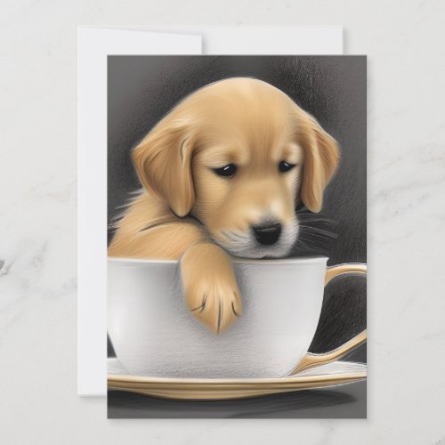 Baby Golden Retriever in a Tea Cup Graphic Thank You Card