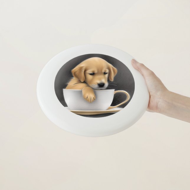 Baby Golden Retriever in a Tea Cup Graphic Wham-O Frisbee (In Hand)
