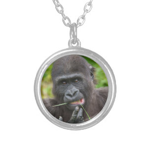 Baby Gorilla Cuteness Silver Plated Necklace