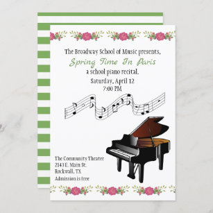 Baby Grand and Flowers Piano Recital Invitation