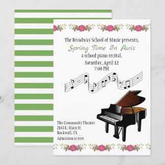 Baby Grand and Flowers Piano Recital Invitation