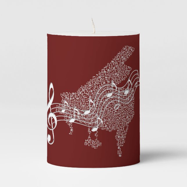 Baby Grand Piano and Staff - Pillar Candle (Front)