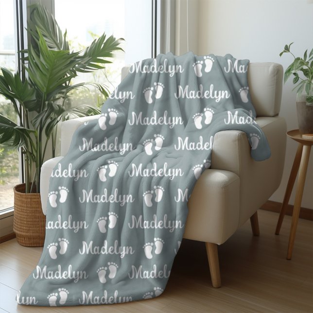 Baby Gray Calligraphy Personalized Repeat Name Fleece Blanket (Creator Uploaded)