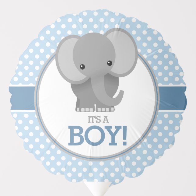 Baby Gray Elephant (blue) It's a Boy Balloon (Front)