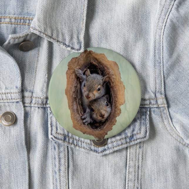 Baby Gray Squirrels Christmas Button (In Situ)