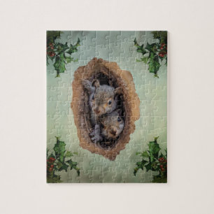 Baby Gray Squirrels Christmas Jigsaw Puzzle