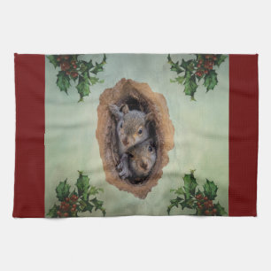 Baby Gray Squirrels Christmas Kitchen Towel