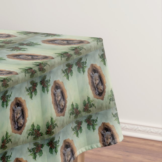 Baby Gray Squirrels Christmas Tablecloth (In Situ)