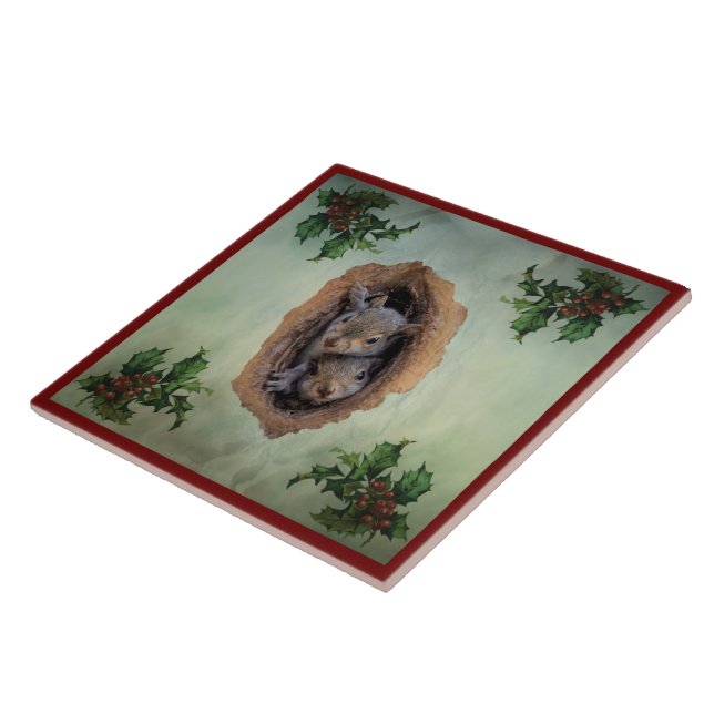 Baby Gray Squirrels Christmas Tile (Side)