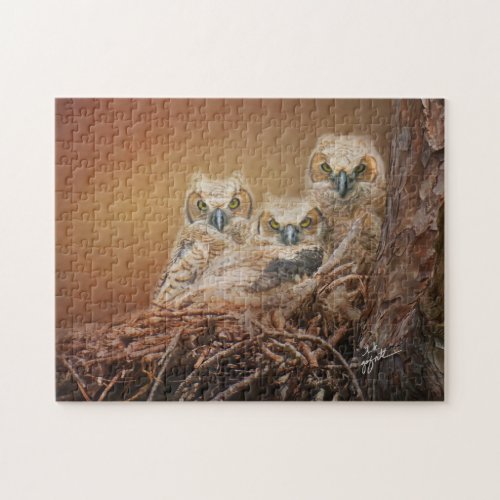 Baby Great Horned Owls Wildlife Photography Jigsaw Puzzle