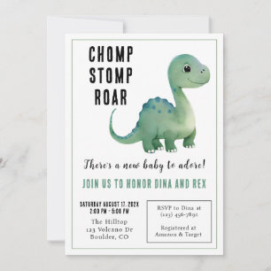 Baby Green Dinosaur Baby Shower Invitation