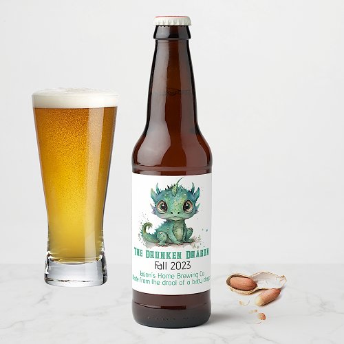 Baby green Dragon Home Brew Beer Beer Bottle Label