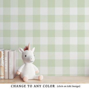 Baby Green Gingham Pattern Nursery Wallpaper