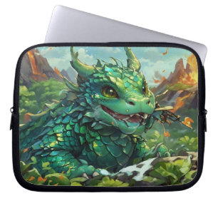 Baby Green Hawaiian Fire Dragon & Volcanoes Laptop Sleeve