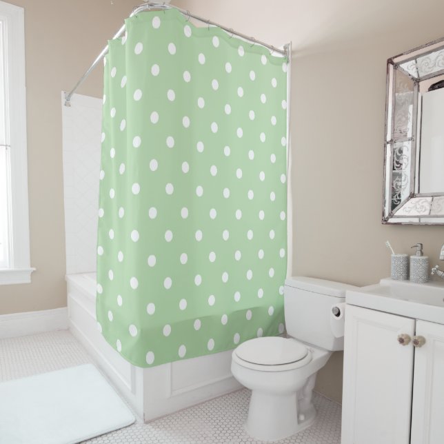 Baby Green Polka Dots Shower Curtain (In Situ)