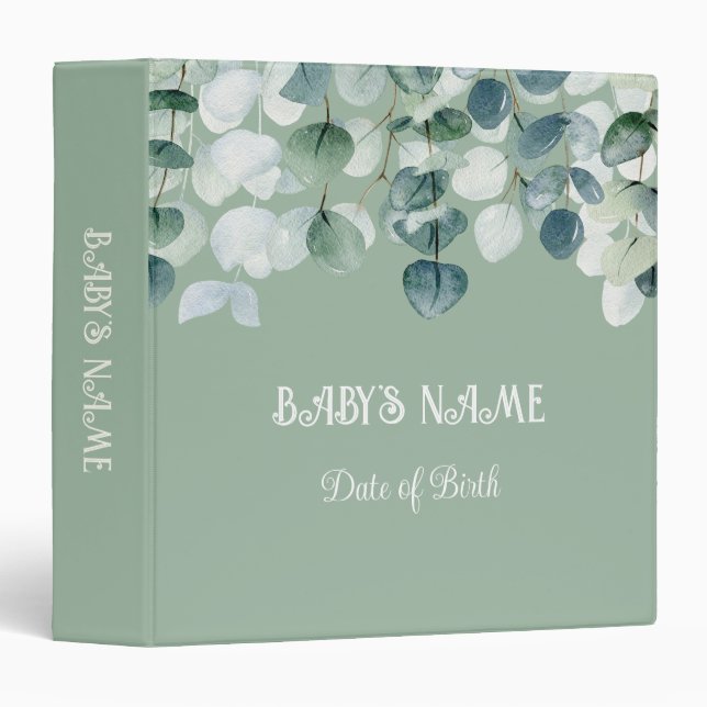 Baby Greenery Boho Photo Album Customizable  3 Ring Binder (Front/Spine)