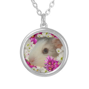 Baby Grey And White Guinea Pig,  Silver Plated Necklace
