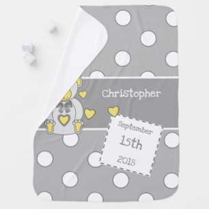 Baby grey and yellow date of birth teddy bear blanket