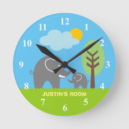 Baby grey elephant nursery wall clock for kids