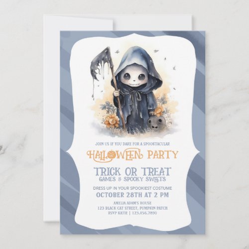 Baby Grim Reaper and Flowers Watercolor Invitation