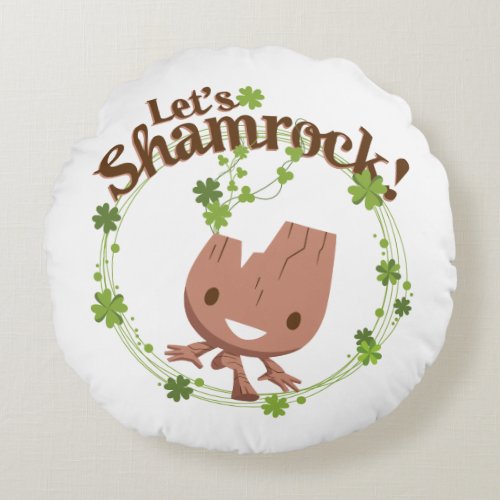 Baby Groot Lets Shamrock Round Pillow