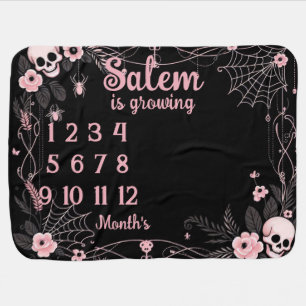 Baby Growing Milestones with Skulls Blanket