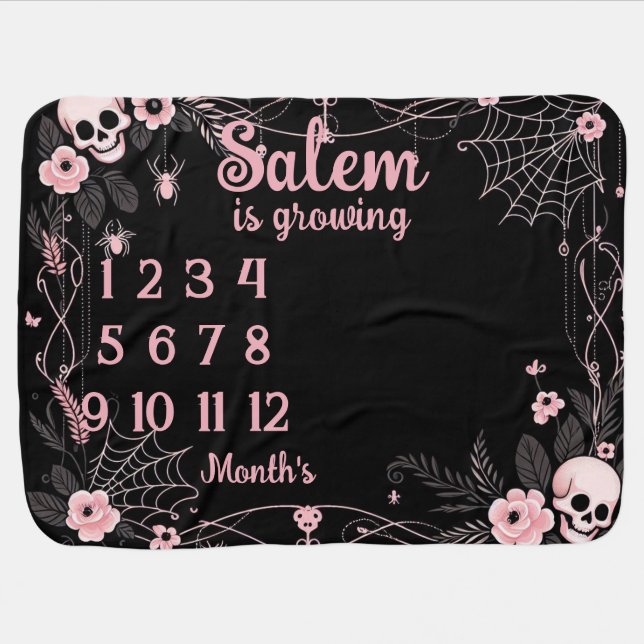 Baby Growing Milestones with Skulls Blanket (Horizontal)