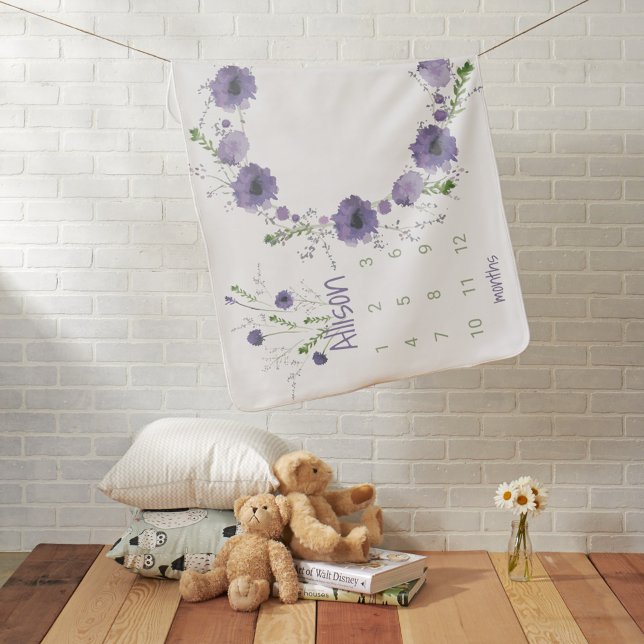 Baby Growth Tracker Milestone Purple Floral Custom Blanket (Baby Growth Tracker Milestone Purple Floral Custom Baby Blanket from Studio Posies.)