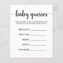 Baby Guesses Baby Prediction Baby Shower game card