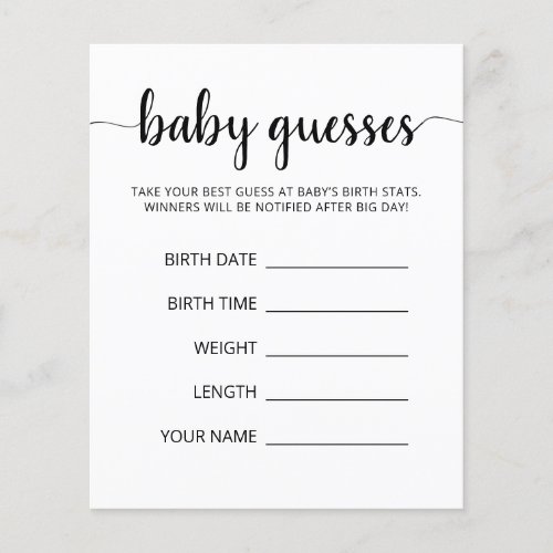 Baby Guesses Baby Prediction Baby Shower game card