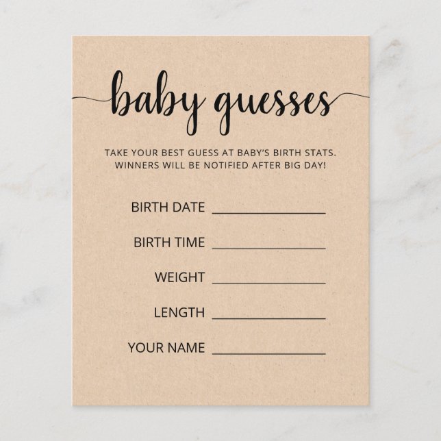 Baby Guesses Baby Prediction Baby Shower game card (Front)