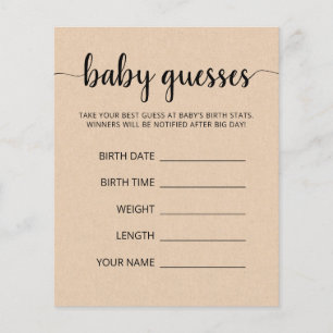 Baby Guesses Baby Prediction Baby Shower game card