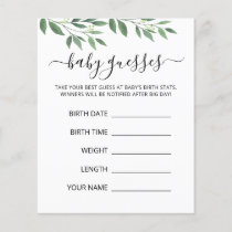 Baby Guesses Baby Prediction Baby Shower game card