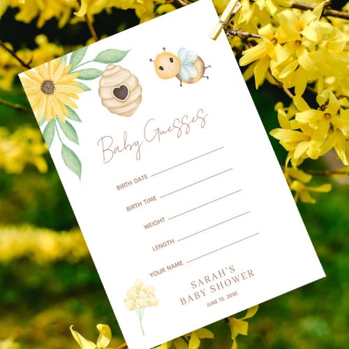 Baby Guesses Cute Watercolor Bumblebee Baby Shower Advice Card