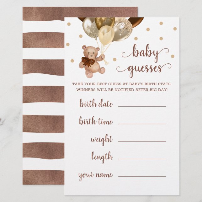 Baby Guesses Game Baby Shower Teddy Bear  (Front/Back)