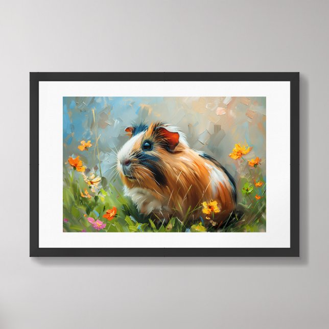 baby guinea pig painting, fantasy forest animal, g framed art (Framed Front)