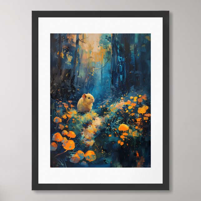 Baby Guinea Pig Painting in a Mystical Mushroom Fo Framed Art (Framed Front)